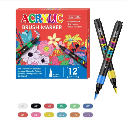 12 Piece Acrylic Brush Markers