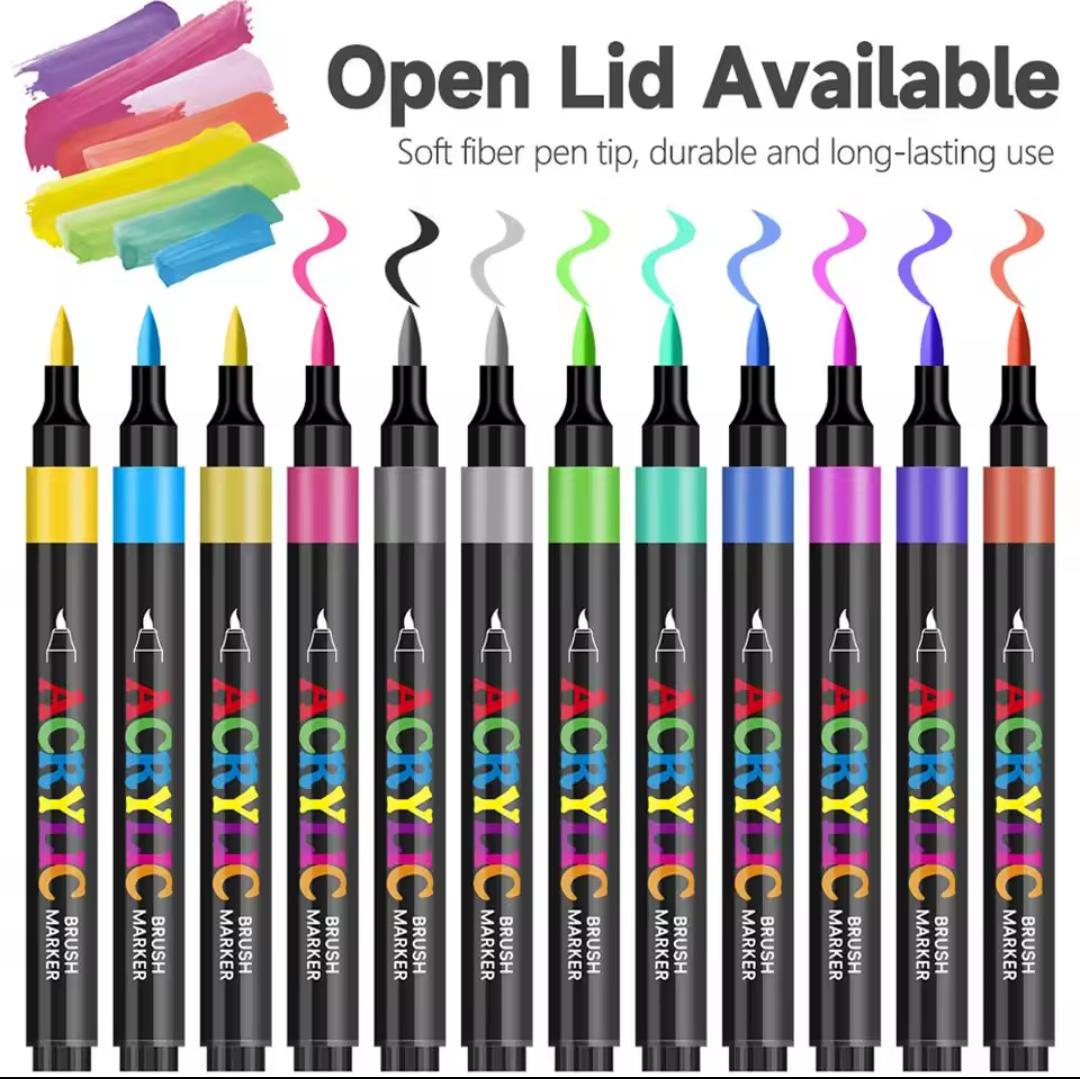 12 Piece Acrylic Brush Markers